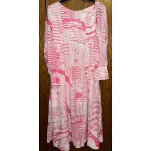 Lanelle Maxi Dress Women's Pink White Flowy Hearts Long Sleeves XL /
